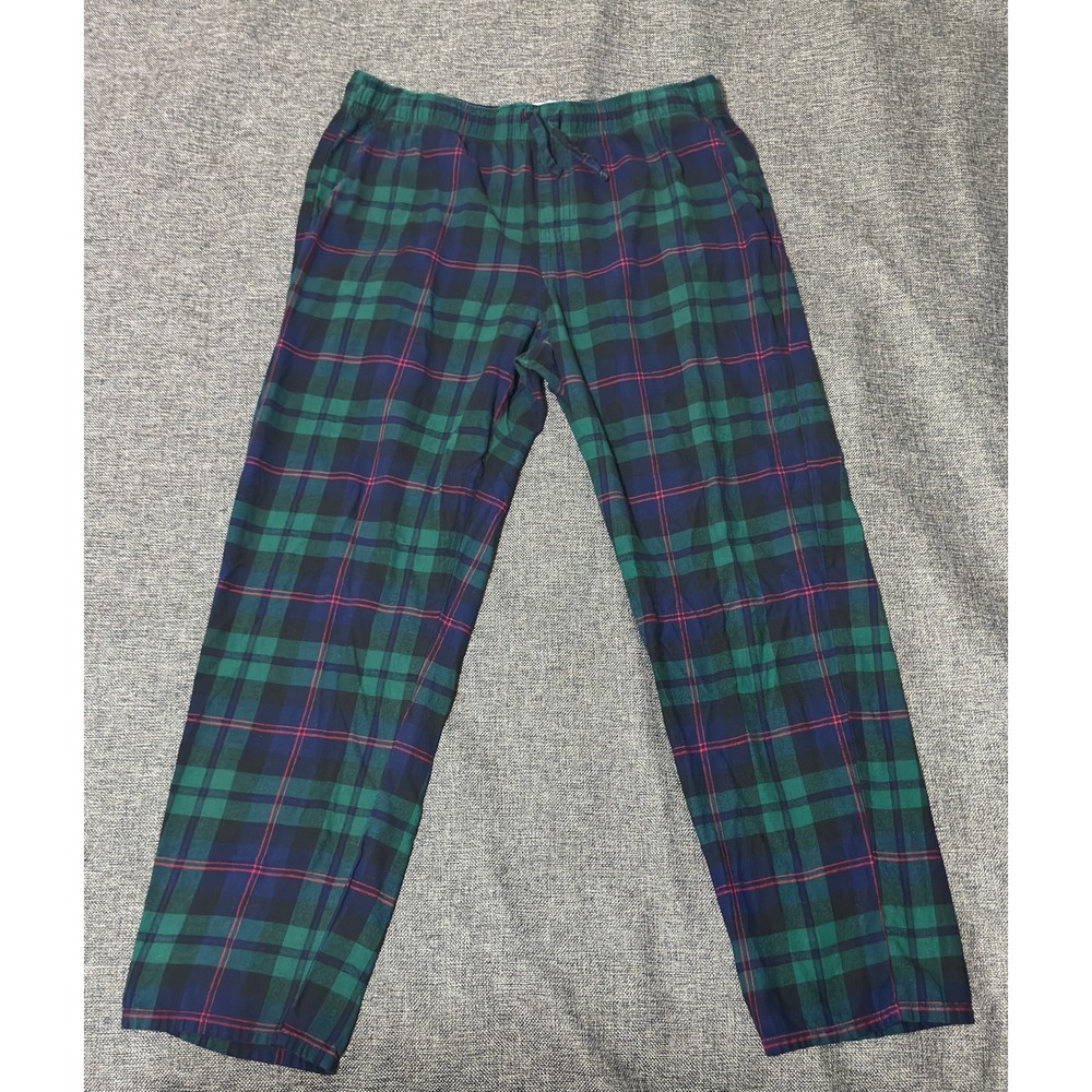 Old Navy Mens XL Tall Pajama Pants Green Blue Plaid Flannel Cotton